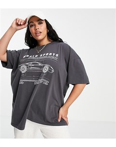 Oversized футболка темно серого выбеленного цвета с принтом World Sport ASOS DESIGN Curve Asos curve