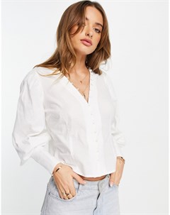Белая блузка на пуговицах с пышными рукавами Vero moda