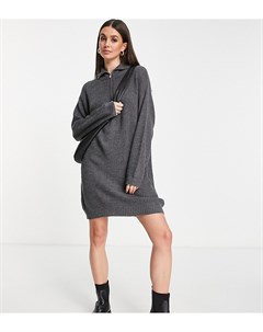 Темно серое вязаное платье мини с воротником на молнии Tall Asos design
