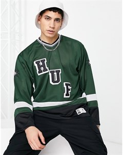 Трикотажная футболка зеленого цвета в хоккейном стиле со звездой Huf