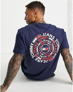 Темно синяя футболка классического кроя с круглым логотипом на спине Tommy jeans