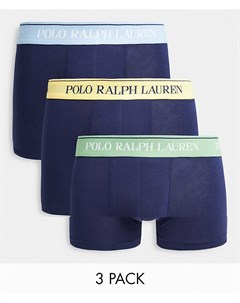 Набор из 3 боксеров брифов темно синего цвета с контрастным поясом с логотипом Polo ralph lauren