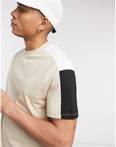 Бежевая футболка с контрастными вставками на плечах Asos design