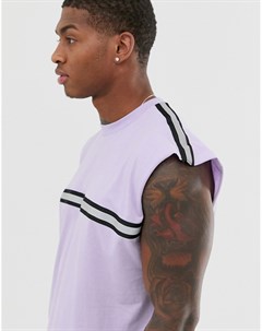 Сиреневая удлиненная oversize футболка без рукавов с отделкой светоотражающим кантом Asos design