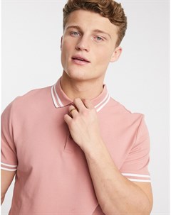 Розовая футболка поло из пике с окантовкой Asos design