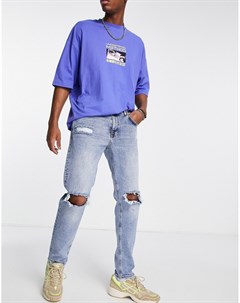 Суженные книзу джинсы выбеленного цвета со рваной отделкой и потертостями Asos design