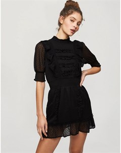 Черное платье мини с кружевными вставками Miss selfridge