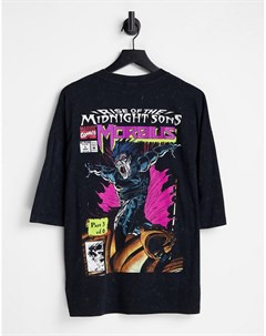 Oversized футболка выбеленного черного цвета с принтом из комикса Морбиус Asos design