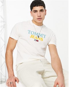 Кремовая футболка узкого кроя с большим логотипом Tommy jeans