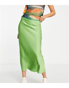 Атласная юбка комбинация миди цвета зеленого васаби Asos design