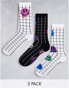 Набор из 3 пар спортивных носков с изображением тающих смайлов Asos design