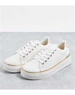 Белые кроссовки для широкой стопы со шнуровкой и металлической отделкой Wide Fit London rebel