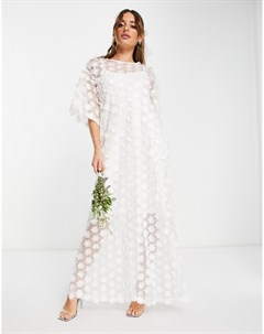 Белое свадебное платье макси с аппликацией 3D цветов Y.a.s