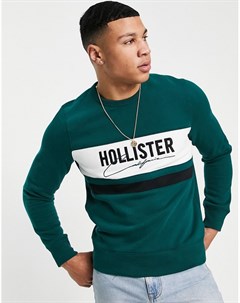 Зеленый свитшот с логотипом вставкой на груди Hollister