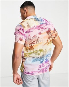 Разноцветная сетчатая рубашка с принтом пальм Topman