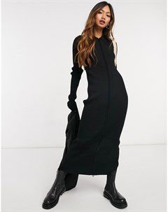 Черное трикотажное платье на молнии Riana Weekday