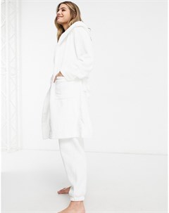 Роскошный мягкий халат из флиса с капюшоном белого цвета с атласной отделкой Loungeable
