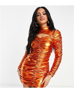 Эксклюзивное платье мини с длинными рукавами вырезом и пайетками оранжевого цвета Collective the label