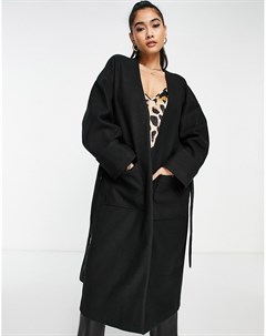 Черное oversized пальто в стиле минимализма с карманами Pretty lavish
