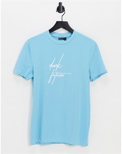 Светло голубая облегающая футболка с логотипом в рукописном стиле ASOS Dark Future Asos design