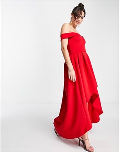 Красное платье макси с асимметричным подолом и открытыми плечами True violet