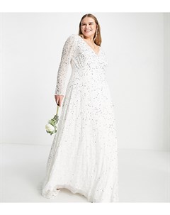 Свадебное платье макси цвета слоновой кости с декоративной отделкой и шлейфом Lace & beads plus