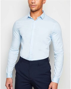 Голубая обтягивающая рубашка из поплина с длинными рукавами New look