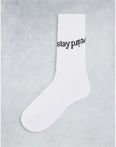 Белые спортивные носки с принтом Stay weird Asos design