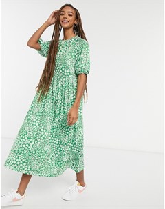 Ярко зеленое платье миди с цветочным принтом Asos design