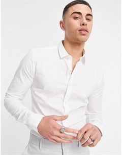 Белая поплиновая облегающая рубашка с длинными рукавами New look