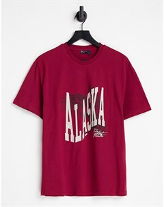 Свободная темно красная футболка с принтом Alaska в университетском стиле спереди Asos design