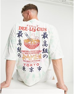 Белая oversized футболка из органического хлопка с принтом тай дай и изображением рамена на спине Asos design