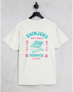Окрашенная белая футболка с принтом Shinjuku на спине New look
