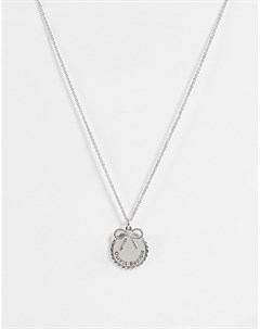 Серебристое ожерелье с монеткой и бантиком в винтажном стиле Olivia burton