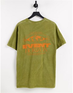 Oversized футболка цвета хаки с принтом на спине Event Horizon New look