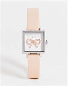 Часы светло розового цвета с винтажным квадратным циферблатом с бантиком Olivia burton