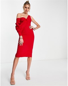 Асимметричное платье миди красного цвета на одно плечо с драпировкой Asos design