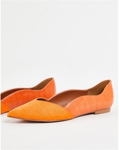 Оранжевые остроносые балетки с комбинированным дизайном и крокодиловым узором Loretta Asos design