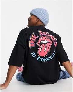 Черная oversized футболка с графическими принтами Rolling Stones Asos design