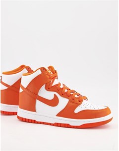 Высокие бело оранжевые кроссовки Dunk Nike