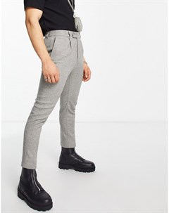 Светло серые суженные книзу брюки в строгом стиле из твида с добавлением шерсти Asos design