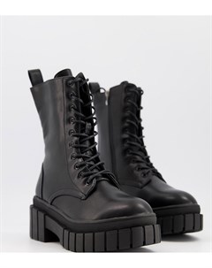 Черные высокие ботинки для широкой стопы на шнуровке и массивной подошве Truffle collection