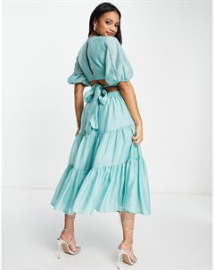 Платье миди с пышными рукавами на манжетах кружевной отделкой и открытой спиной Asos design