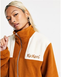 Флисовая oversized куртка в стиле колор блок с логотипом на груди Kickers