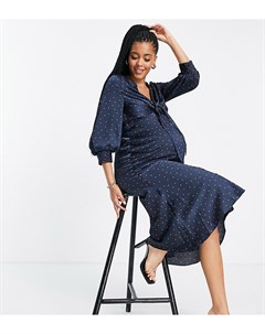 Атласное платье миди в мелкий горошек с завязкой спереди и пуговицами ASOS DESIGN Maternity Asos maternity