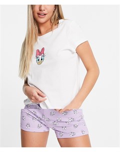 Пижамный комплект из шорт и футболки белого и сиреневого цветов с Дейзи Дак Daisy Duck Poetic brands