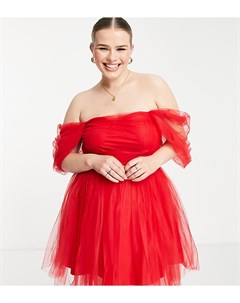Эксклюзивное ярко красное платье мини из тюля с запахом и открытыми плечами Lace & beads plus