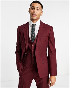 Бордовый приталенный пиджак из смесового льна Asos design