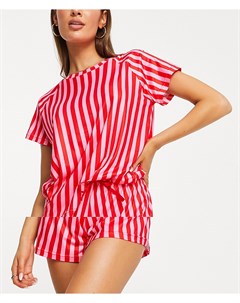 Пижамный комплект с шортами в полоску розового и красного цвета Loungeable