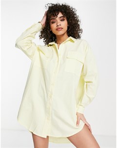 Поплиновое платье рубашка лимонного цвета в стиле oversized Missguided